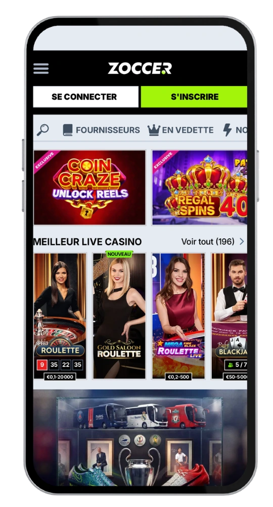 Zoccer casino application